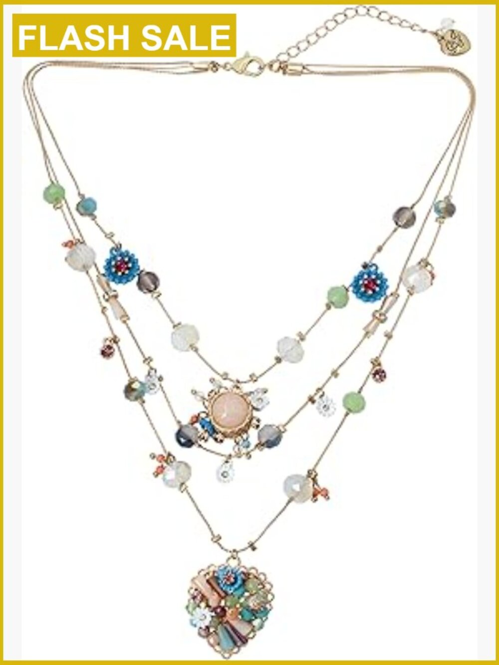 Layered Chain Necklace with Charms, Adjustable 16-19 Inches, Hypoallergenic